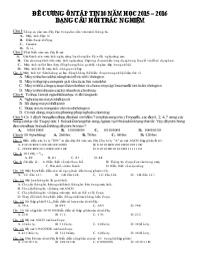 Đề cương ôn tập Tin 10 năm học 2015  2016 dạng câu hỏi trắc nghiệm